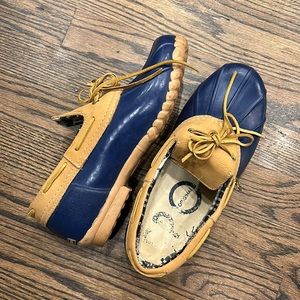 Sporto duck shoe, navy and tan size 10